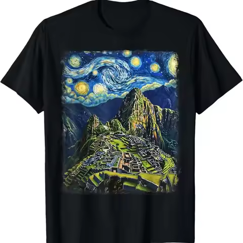 Machu Picchu Peru Inca Starry Night Painting T Shirt
