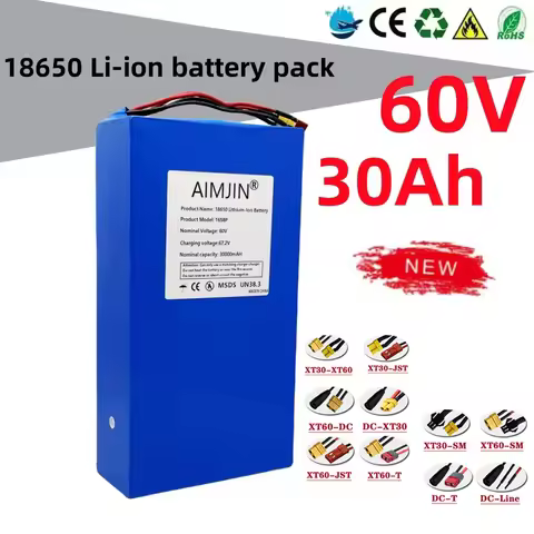 67.2V lithium battery with built-in BMS,60V battery 3000mAh high-power 16S8P battery pack 2000W