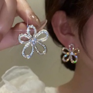 925 Silver Needle Korean Diamond Hollow Sun Flower Fashion High-End Earrings