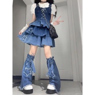 Three-Piece Denim Dopamine Waist Strap Outfit - Casual Western Inspired