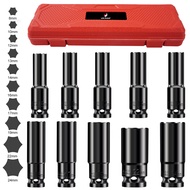 10pcs 1/2" 8-24mm Long Socket Wrenches Extended Impact Socket Tools metric pneumatic sockets long im
