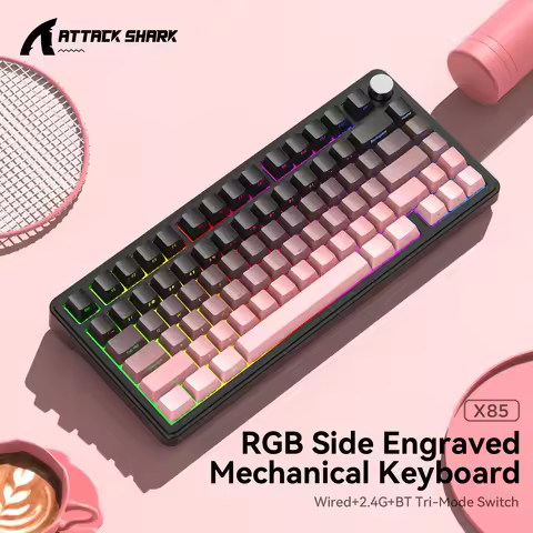 Attack Shark X85 2.4G Wireless Mechanical Keyboard,Bluetooth Tri-mode, RGB, Metal Knobs,full-key Hot
