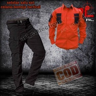 setelan satu set celana hitam dan kemeja tactical orange - baju lapangan timsar - bnpb - bpbd - basa