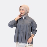KEMEJA Cantiqu - Numala Crop Top Jeans Shirt Women's Long Sleeve Top