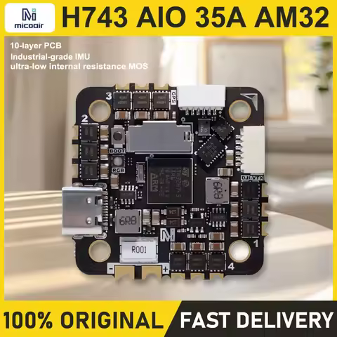 MicoAir H743 AIO 35A AM32 25.5×25.5 3-6S Flight Controller 32-bit open-source ESC Industrial-grade d
