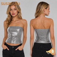 SUSAN Sequin Tube Top, Sleeveless Sequin Applique Sequin Tank Top,  Stretch Skinny Fit Backless Clas
