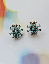 美國西洋古董飾品 / 花型綠松石夾式耳環/復古首飾