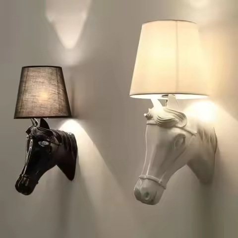 Horse head wall lamp European bedside bedroom aisle corridor Clothing store simple Mediterranean led