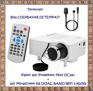 Paket Proyektor UNIC UC28 + Portable mini Full HD LED  HDMI Pocket Home Cinema Proyektor 3D Proyekto