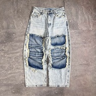 [BUIVINTAGE] Ripped Blue Horizon wash jeans B10695 Buivintage, thick fabric, wide leg shape.