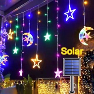 Waterproof Raya Solar Moon Star Curtain Lights Lamp LED Outdoor String Light 8 Modes LED Star Christ