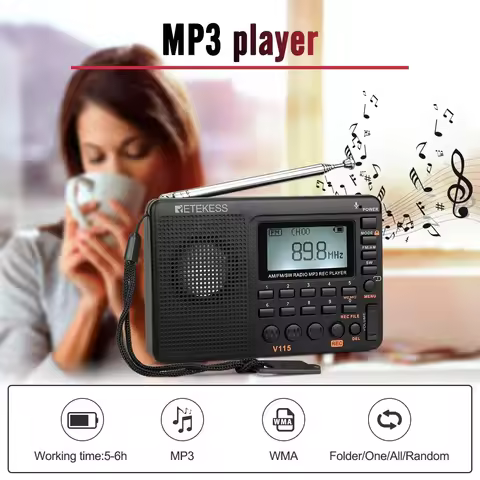 Full Band Radio Recorder Portable Radio Rechargeable Shortwave Radio Battery Full Wave USB Recording