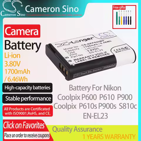 CameronSino Battery for Nikon Coolpix P600 P610 P900 P610s P900s S810c fits Nikon EN-EL23 Digital ca