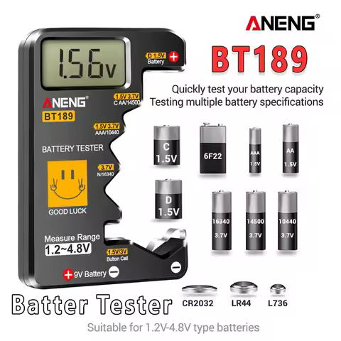 Digital LCD Battery Tester ANENG BT189 1.2-4.8V Universal Battery Checker for AA AAA C D N 9V Button