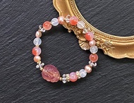 蜜桃鹽源瑪瑙 藍針白水晶// 淡水珍珠//漸層螢石龍龜 黃銅手鍊