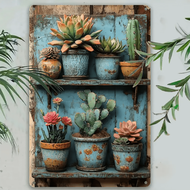 1pc Charming Retro Metal Tin Sign With Potted Succulents & Cactus - Ideal For Home, Bar, Cafe, Garde