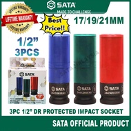 SATA 3Pc 1/2" Dr Protected Impact Socket 17,19,21MM Impact Socket Set SATA Tools Soket Impact Berkua