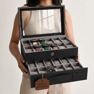 24-Slot Black Grey Watch Box 24-Slot Watch Collection Storage Box