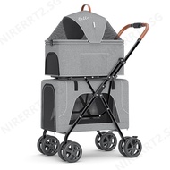 Pet Stroller Lightweight Cat Stroller Folding Double-Layer Cat Stroller Detachable Cat Cage