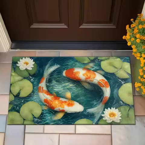 Koi Fish Doormat Pop Art Mat Outdoor Indoor Welcome Entryway Rug Housewarming Gift Front Door Decor 