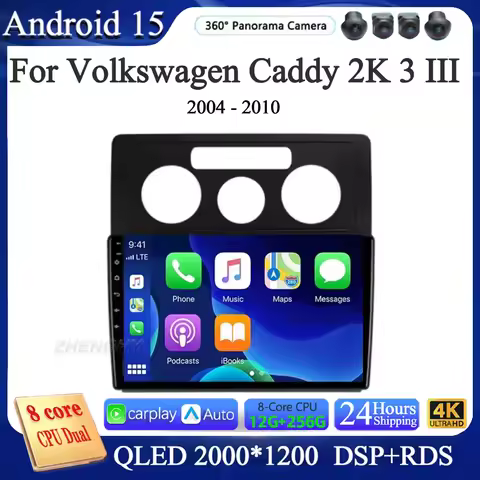Android 15 For Volkswagen Caddy 2K 3 III 2004 - 2010 Carplay Auto 2K Screen Car Radio Multimedia Pla