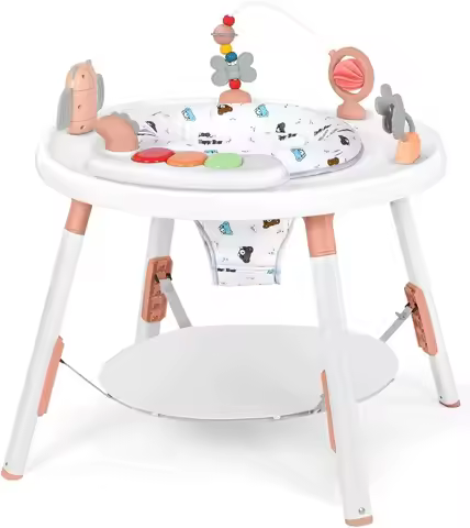 Baby 3-in-1 Activity Center & Jumper Table with 360° Rotating Seat & Removable Toys, Perfect for Inf