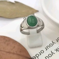 Stainless Steel Men's Ring With 8x10mm Green Jade stone. Cincin Steel Lelaki Dengan Batu Permata Jade Hijau.