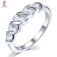 Lohaspie Jewelry Genuine Solid Sterling Silver 925 Ring Original Natural Aquamarine Ring Aquamarine 