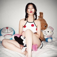 罌粟花復古系帶比基尼 無鋼圈兩件式泳衣