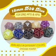 1 pc. 18mm D20 Dice for DND MTG RPG - Available in Different Colors