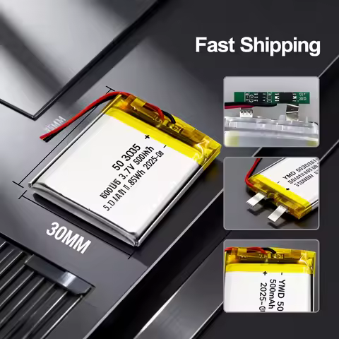 500mAh High Capacity 503035 3.7V Rechargeable Li-Polymer Replacement Battery for Car Recorder VR Pla