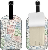 UESEU Grunge Passport Luggage Tag for Suitcases,Airport Stamps Colorful Red Green Gray Blue PU Leather Baggage Tags Bag Tags Travel Id Label for Luggage Women Men -1 Piece