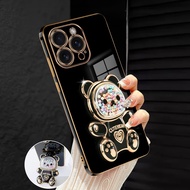 Luxury Electroplated Phone Case With Creative Cute Bear Bracket Stand Holder, New Fashion Silicone S