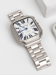 1入組極簡不銹鋼手錶表帶，適用於Apple Watch 42mm 38mm 40mm 41mm 44mm 45mm 49mm，時尚智能手錶替換表帶，適用於Series Ultra2 Ultra SE2 SE 9 8 7 6 5 4 3 2 1，男女通用，星光色