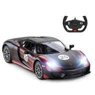 Porsche RC model car, RASTAR 1/14 Porsche 918 Spyder toy car, with working lights, in black.