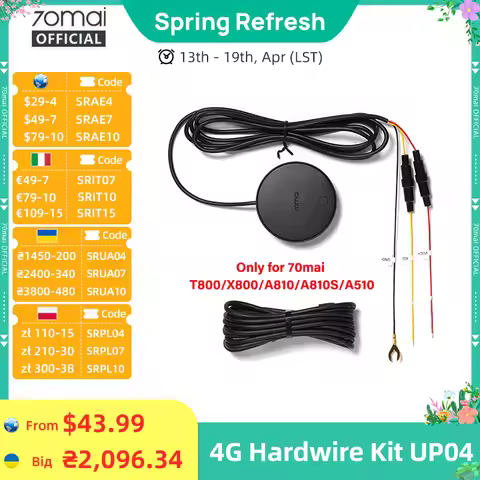 70mai 4G Hardwire Kit UP04 for 70mai T800 A810S A810 A510 X800 X200 4G LTE Module Remote Control Liv