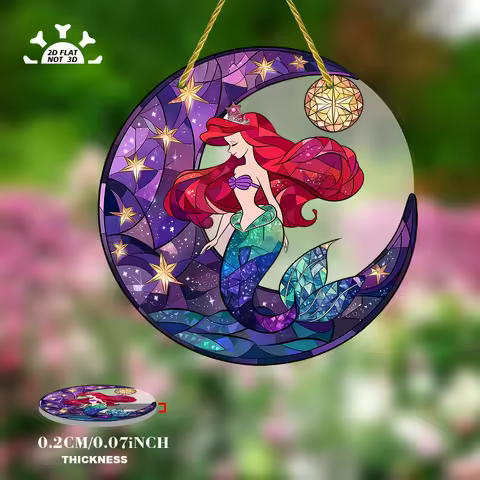 2D Flat, 1pc 2D FLAT Acrylic The Little Mermaid for Ariel Princess Suncatcher Decoration Acrylic Rou