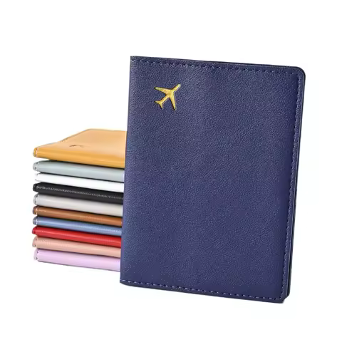 PU Leather Airplane Print Passport Holder Women Men Passport Cover Flight Ticket Clip Multifunctiona