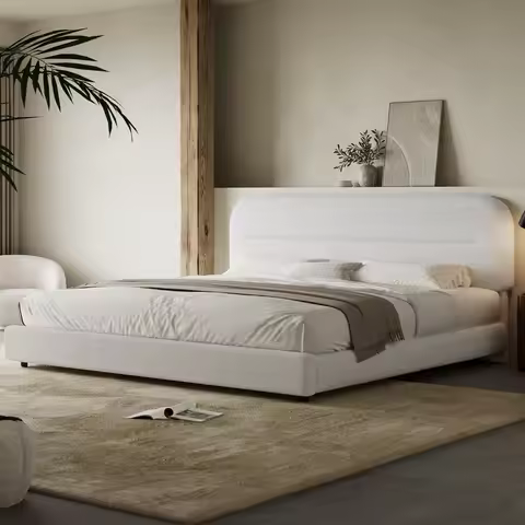 King Size Bed Frame, Upholstered Bed Frame and Headboard, Soft Bed Frame King with Thickened Footboa