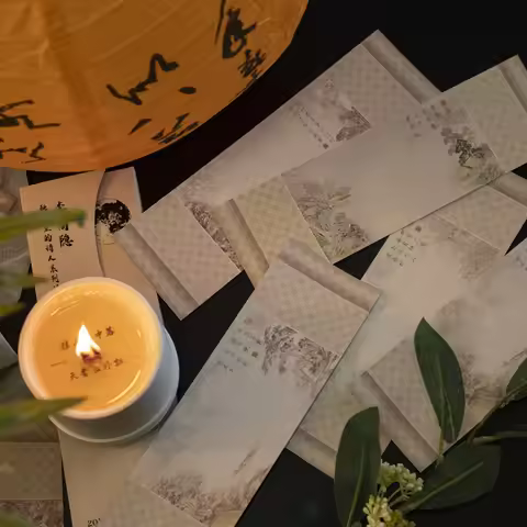 20pcs Artistic Chinese Retro Poet Background Paper, Shanshui Landscape & Poetry Elements, Xuan Paper