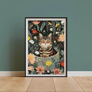 Tabby Cat Wall Art - DIGITAL DOWNLOAD Boho Kitten Jungle Bathtub Print Maximalist Botanical Decor Ec