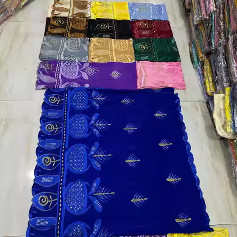 African Women High-Quality Cotton Embroidery Hijab 2x1m Circle Design Muslim Shawl Fashion Scarf Lat