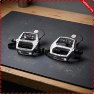 leipupa Strap Bike Pedals 9/16 Inch Thread Toe Cage Pedals Pedal Set Open-Frame Silver Finish