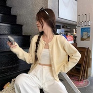 Yellow Short Knitted Cardigan Women's Spring Autumn Loose Cardigan