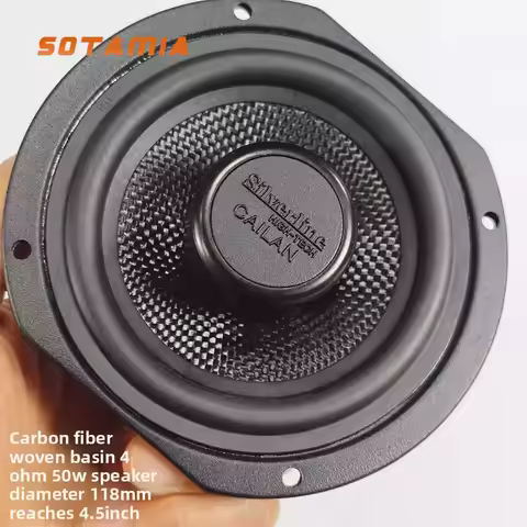 SOTAMIA 1PCS 4.5 Inch Full Range Speaker 4 Ohm 50 Watt Rubber Edge Carbon Fiber Braided Basin DIY Sp