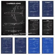 Air Force Plane Airbus A-340 B-747 Patent Prints Airplane Poster Fighter Blueprint Canvas Painting W