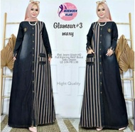 Gamis Glamour Jeans Motif Garis - Baju Muslim Terbaru - Baju Muslim Motif Garis - Gamis Jeans Terbar