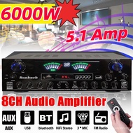 【In stock】Sunbuck 5.1 Channel Power Amplifier Home Theater Karaoke Amplifier Bluetooth Stereo Bass Amp support 2 Subwoofer AUX FM LB8B