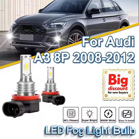 2Pcs 150W H11 H8 H9 LED Fog Lights 20000LM LED Fog Lamps 12V 6000K White Plug And Play For Audi A3 8