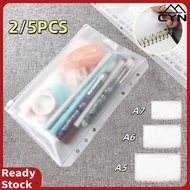 2/5PCS Transparent A5 A6 A7 Loose Leaf Folder, PVC Ring Binder Pockets Zip Envelope Bag File Bag for